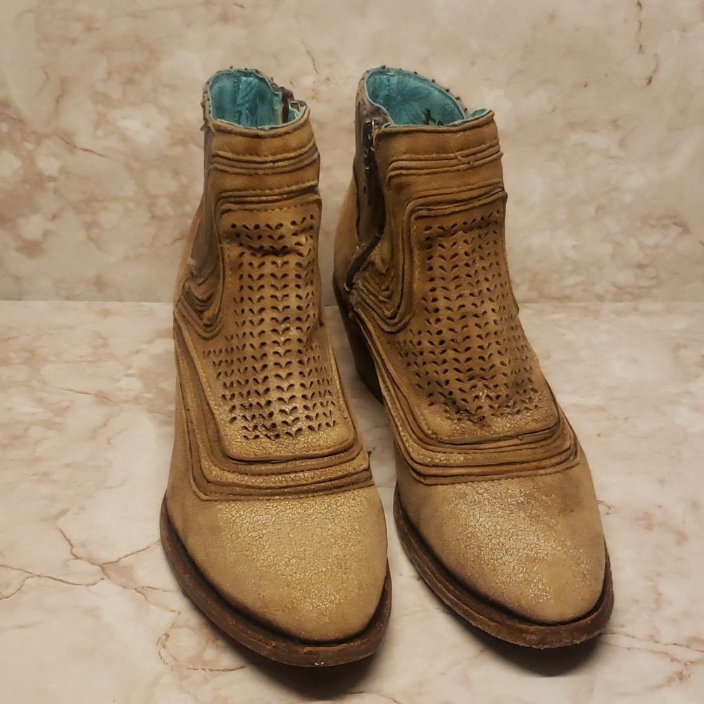 Corral Vintage tan leather zip up pointy cowgirl western women's boots size 7.5 - Picture 2 of 8
